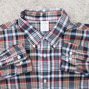 Brooks Brothers Regent Shirt Mens XL Red/Green Plaid 100% Cototn Long‎ Sleeve